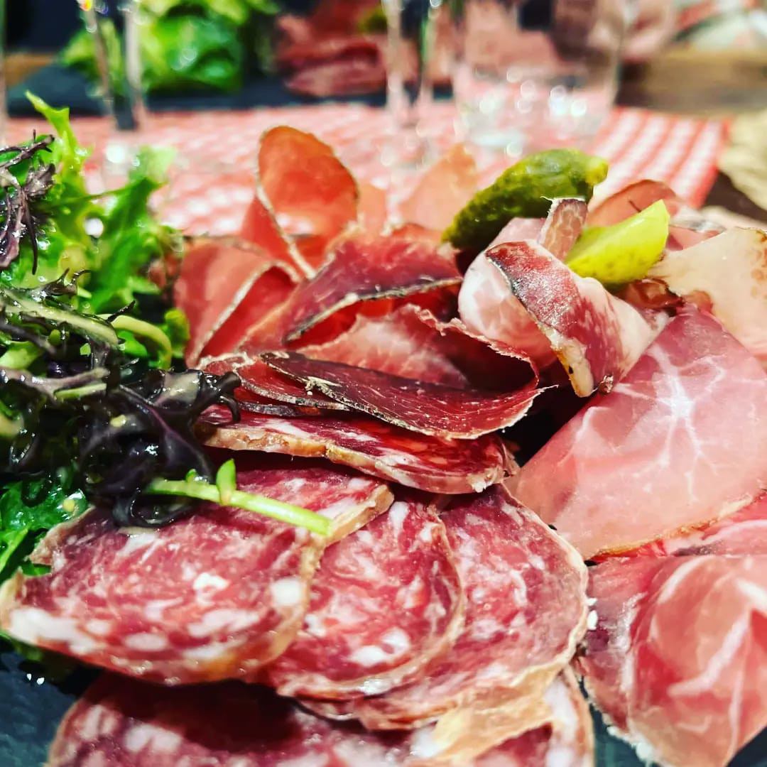 Plate of home-made charcuterie from Le Clos aux Chèvres